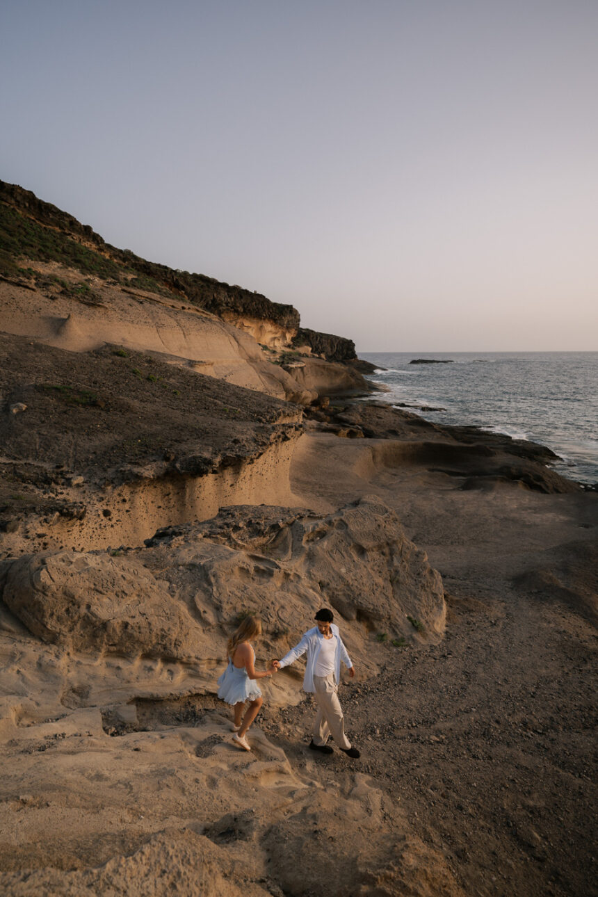 Romantic Couple photoshoot on the cliffs near La Caleta in Tenerife at sunset