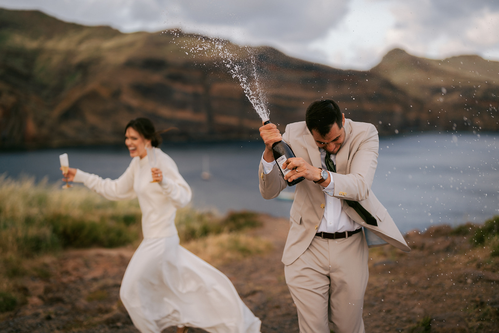 Couple celebrating their intimate wedding in Madeira